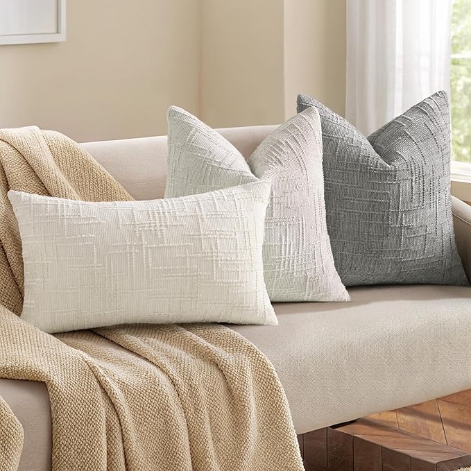 decorUhome Neutral Grey Chenille Throw Pillow Covers 16x16 Set of 2 Textured Soft Cozy Slubby Couch Pillow Covers Modern Farmhouse Boho Decorative Pillow Cases for Bed Sofa Living Room