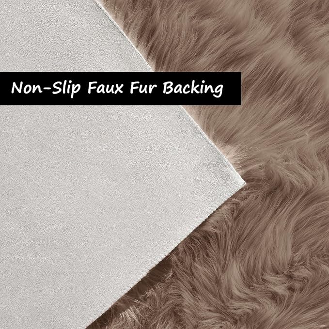Goolela Sheepskin Area Rug 9x12 - Light Brown Beige - Fluffy Fuzzy Furry Carpet for Living Room Bedroom Faux Fur Rectangle
