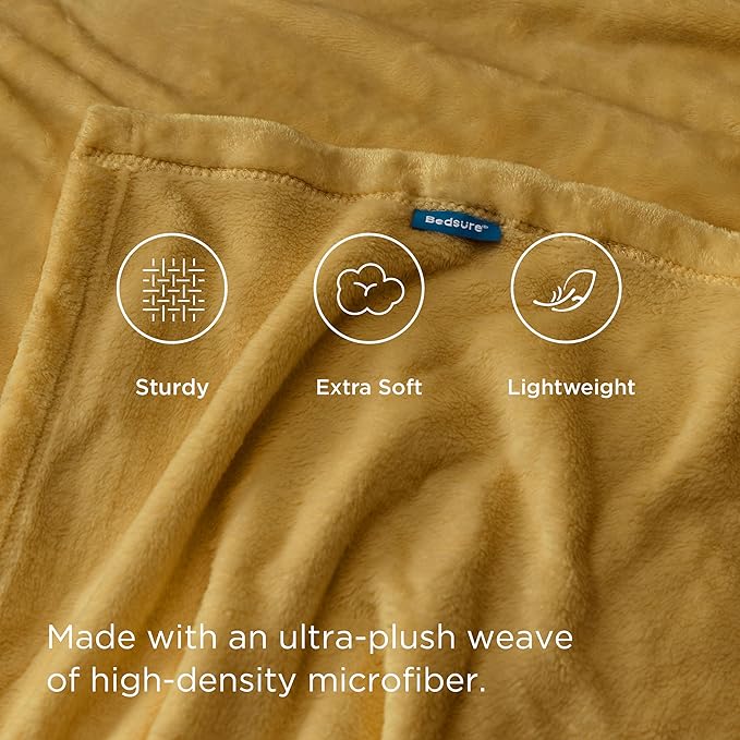 Bedsure GentleSoft Fleece Blankets King Size Gold Yellow - Bed Blanket Soft Lightweight Plush Cozy Fuzzy Luxury Microfiber, 108x90 inches