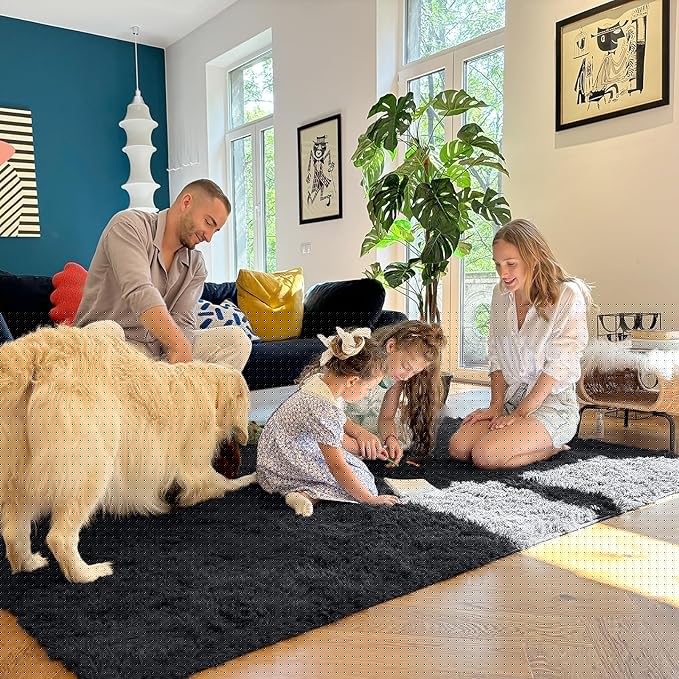 OLANLY 5x8 Machine Washable Large Area Rugs for Living Room, Bedroom, Soft Fluffy Shaggy Bedside Rug, Indoor Floor Carpet for Kids Girls and Boys, Dorms, Nursery, Home Decor Aesthetic, Black