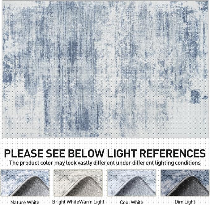 10x14 Area Rugs Washable Rug: Modern Abstract Living Room Rug Soft Anti-Skid Thin Carpet Indoor Floor Non-Shedding Carpets for Bedroom Dining Room Farmhouse Nursery Home Office Blue White