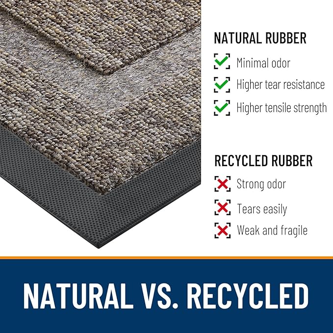 OLANLY Front Door Mat Indoor Outdoor Entrance, Waterproof All-Season, All-Weather Doormat, Sturdy Natural Rubber, Low Profile, Easy Clean Patio Porch Entryway Mat, 29.5x17, Khaki and White