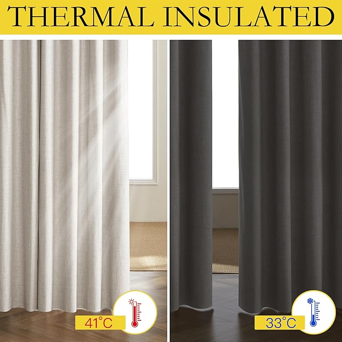 NICETOWN Brich Vintage Open Linen Weave Flax Thermal Curtains, 100% Blackout Curtains 108" Long for Dining Room, Soundproof Window Treatment Drapes for Home Office, 62" Wide Per Panel, Set of 2