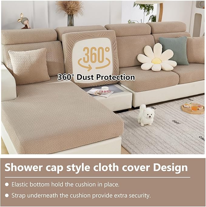 Couch Cushion Covers for Sofa Couch Covers Wear-Resistant Universal Sofa Cover Washable Stretch for Sectional Slipcovers (Texture-Light Coffee,Chaise Cover)