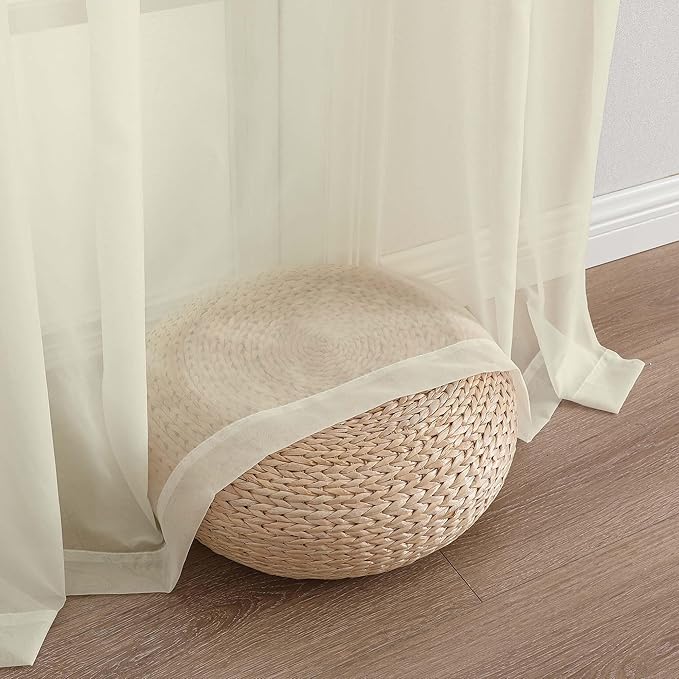OWENIE Cream Sheer Curtain 90 Inches Long 2 Panels Set, Solid Filmy Drapes for Living Room Bedroom, Elegant Window Voile Sheer Curtain Panels Drapes, 2 Pcs, Each 59" Wx90 L Inch