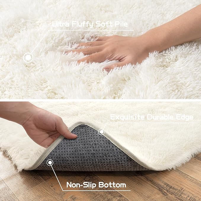 Pionblank Large Rug for Living Room 6x9 Feet, Modern Soft Shag Area Rug, Plush Fuzzy Carpet for Bedroom Girls Boys Room Home Nursery Teens Dorm Decor, Cream White
