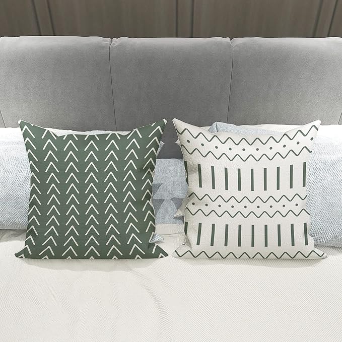 YCOLL Pillow Covers 16x16 Set of 4, Modern Sofa Throw Pillow Cover, Decorative Outdoor Linen Fabric Pillow Case for Couch Bed Car, Aqua Green