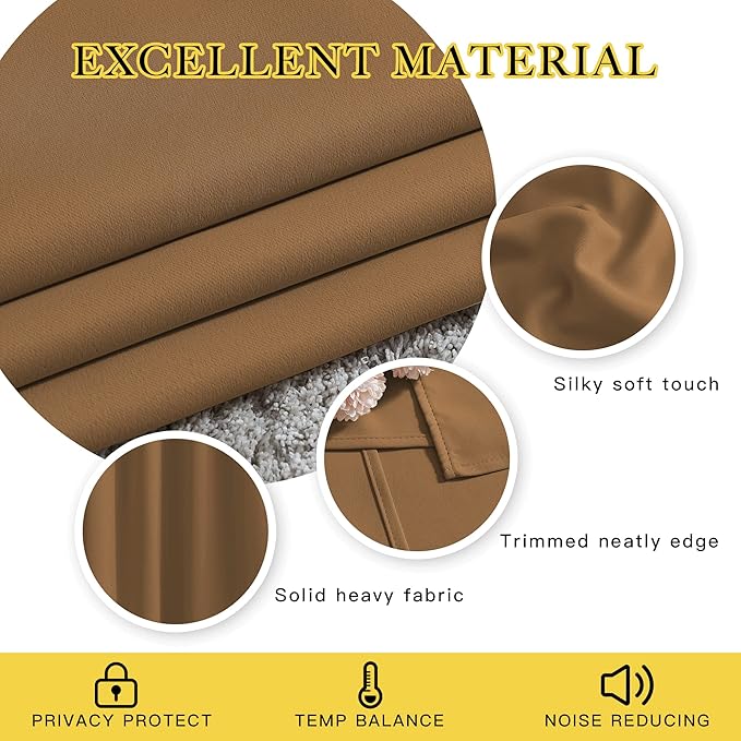 NICETOWN Blackout Doorway Curtains 80 inches Long 2 Panels Set, Grommet Thermal Window Treatments Light & Sound Blocking Drapes for Living Room, Gold Brown, W46 x L80