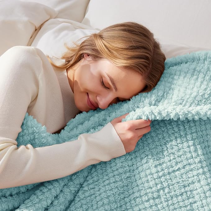 Whale Flotilla Twin Size Fuzzy Fleece Blanket for Bed, 60x80 Inch Fluffy Warm Soft Jacquard Blankets for All Season, Lightweight and Cozy, Light Blue