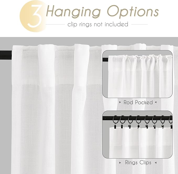 White Curtains 96 inches Long 2 Panels Back Tab Light Filtering Cotton Textured Curtain Modern Farmhouse Coastal Decor Off White Linen Drapes 96 inch Length for Patio Sliding Door Office 60x96