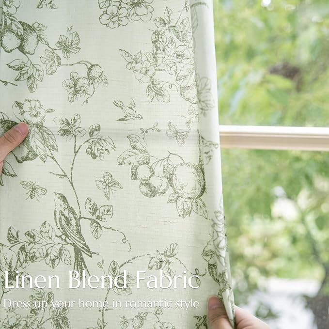 jinchan Linen Floral Curtains for Living Room 84 Inch Long Sage Green Printed Flower French Country Curtain Farmhouse Cottage Core Toile Curtains Back Tab Light Filtering Window Drapes Set 2 Panels