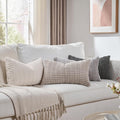 Fancy Homi Set of 4 Grey and White Lumbar Rectangle Decorative Throw Pillow Covers 14x24 Inch for Couch Bed Chair, Farmhouse Boho Room Decor, Soft Fuzzy Thick Corduroy Textured Cushion Case 35x60cm