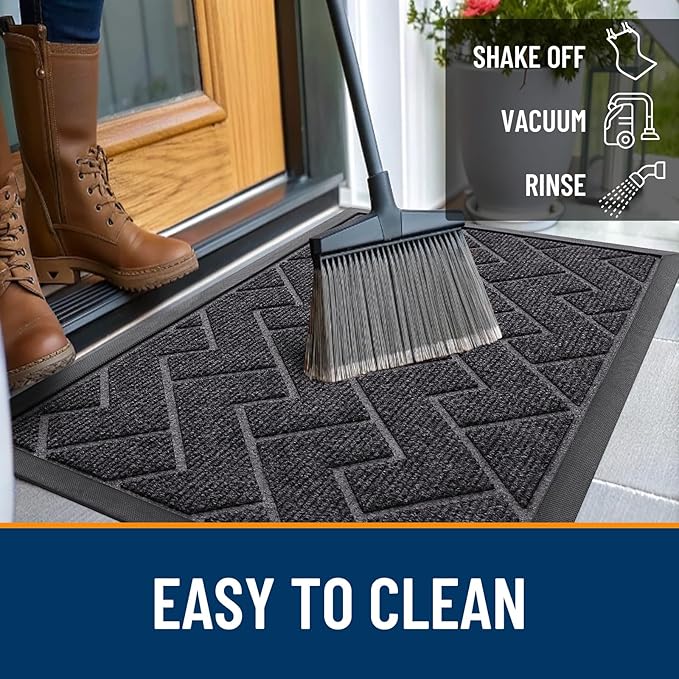 OLANLY Front Door Mat Indoor Outdoor Entrance, Waterproof All-Season, All-Weather Doormat, Sturdy Natural Rubber, Low Profile, Easy Clean Patio Porch Entryway Mat, Herringbone Brick (Grey, 47x32)