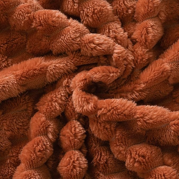 Puncuntex Burnt Orange Throw Blanket 50"×60" inches Fuzzy 3D Jacquard Decorative Flannel Fleece Super Soft Plush Cozy Blanket for Couch Sofa Chair Lightweight