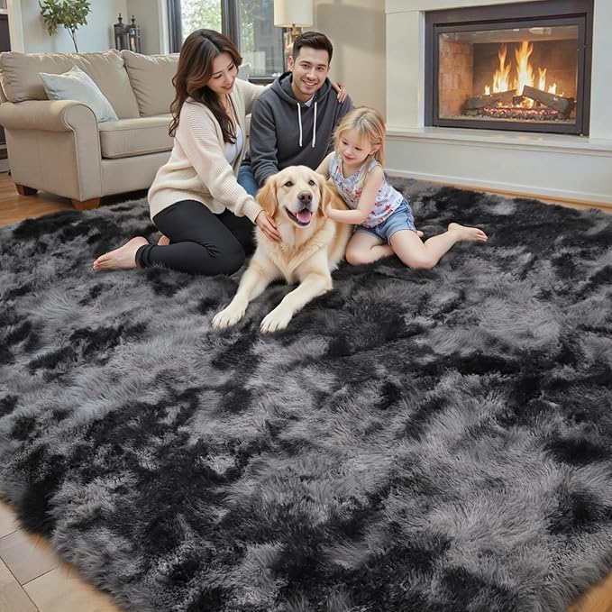 Rugs for Living Room 5x8, Alfombras para Salas Shag Large Plush Soft Area Rug, Shaggy Carpets for Bedroom, Kids Boys Girls Home Decor Aesthetic (Dark Grey Tie-Dyed, 5 x 8 Feet)