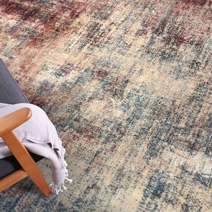 IOHOUZE Abstract Runner Rug 3x14 Ft Washable Runners for Hallways, Non Slip Kitchen Runner Printed Faux Wool Entryway Runner Indoor, Modern Abstract Floor Carpet for Hall Stair, Red/Multi
