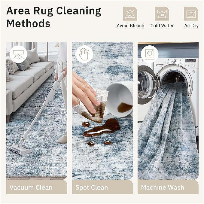 Abstract Rug 5x7 Machine Washable Area Indoor Blue Low Pile Non-Slip Foldable Thin Accent Rugs for Bedroom Living Room Dining Room