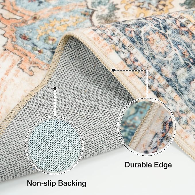 Washable 3x12 Hallway Runner Rug: Non Slip Soft Rugs for Kitchen Entryway Hall Living Room Low-Pile Water Resistant Carpet for Bathroom Thin Floor Mat for Bedroom Dining Room (Blue, 3x12)
