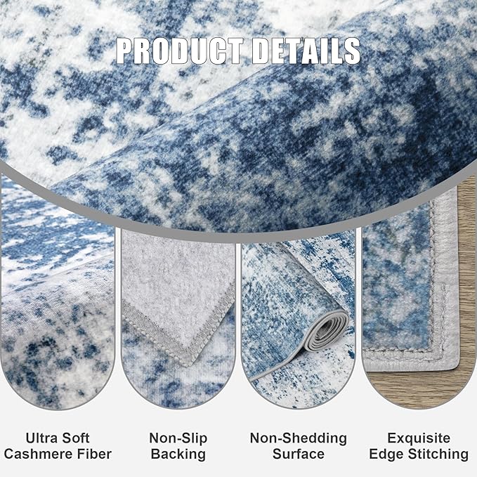 2.6'x8' Runner Rug Washable Rug;Modern Abstract Soft Thin Runner Rug Blue