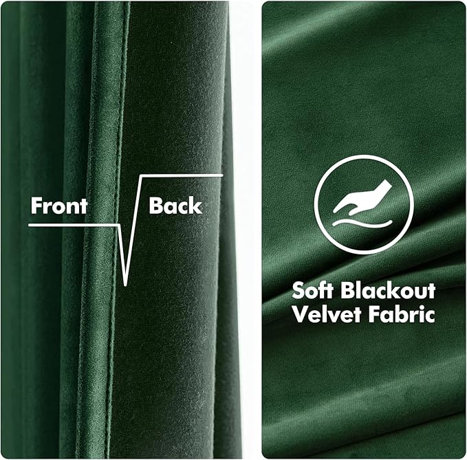 MIULEE Christmas Velvet Curtains Emerald Green Elegant Grommet Curtain Thermal Insulated Soundproof Room Darkening Curtains/Drapes for Classical Living Room Bedroom Decor 52 x 84 Inch Set of 2
