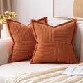MIULEE Rust Decorative Throw Pillow Covers for Couch Bed Livingroom 20x20 Inch Set of 2 Boho Accent Throw Pllows Broadside Striped Patchwork Soft Corduroy Pillowcases