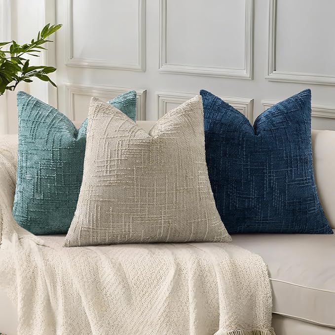 decorUhome Summer Teal Chenille Throw Pillow Covers 16x16 Set of 2 Textured Soft Cozy Slubby Couch Pillow Covers Modern Farmhouse Boho Decorative Pillow Cases for Bed Sofa Living Room