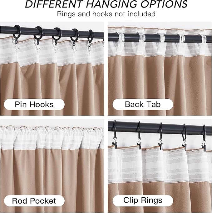 RYB HOME Back Tab Velvet Curtains with Hook Tape, Thermal Insulated Privacy Protect Decorative Drapes for Living Room Dining Room, Blush, W 52 x L 90 inches, 2 Panels Set