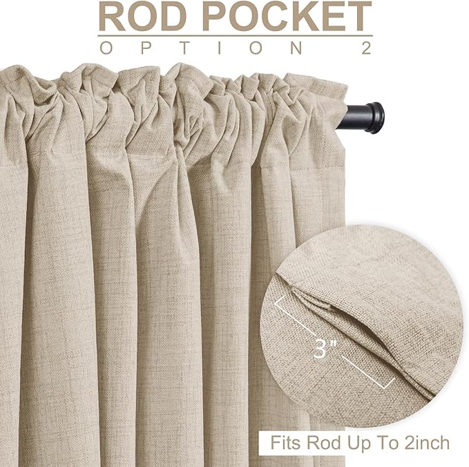 100% Blackout Shield Linen Blackout Curtains for Bedroom 96 Inches Long, Back Tab/Rod Pocket Living Room Drapes, Thermal Insulated Blackout Curtains 2 Panels Set, 50" W x 96" L, Oatmeal