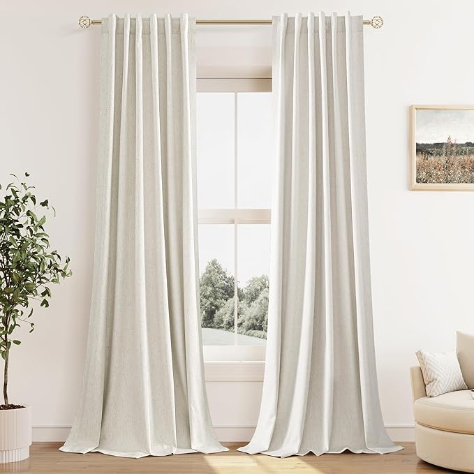 Guken Cream 100% Blackout Curtains 105 Inch Length 2 Panels Set for Living Room Bedroom Back Tab Thermal Insulated Black Out Drapes Room Darkening Window Curtains