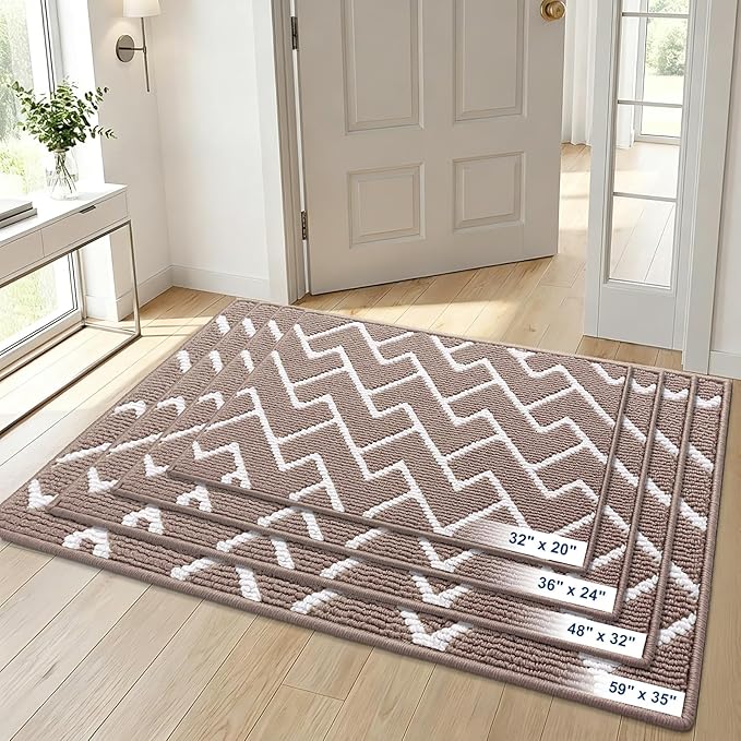 OLANLY Front Door Mat, Non-Slip Rubber Backing, Dirt Resistant and Absorbent, Washable, Easy to Clean Low-Profile Indoor Doormat for Back Door, Entryway, Inside Entrance, 36x24, Brown