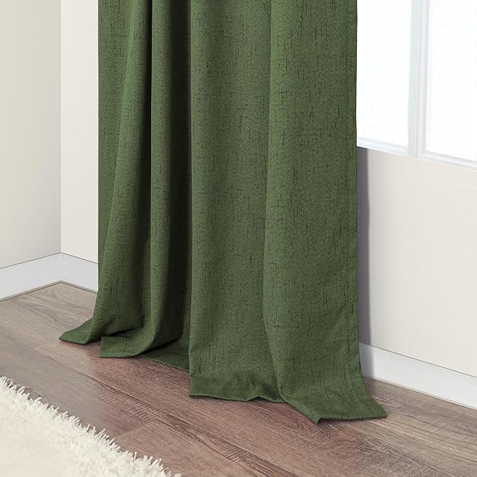 Olive Green Blackout Curtains for Bedroom 96 Inches Long Floor Length 2 Panel Vintage Earth Tone Earthy Academia Dark Out Curtain for Sliding Doors Living Room Darkening Thermal Linen Drape Army Green