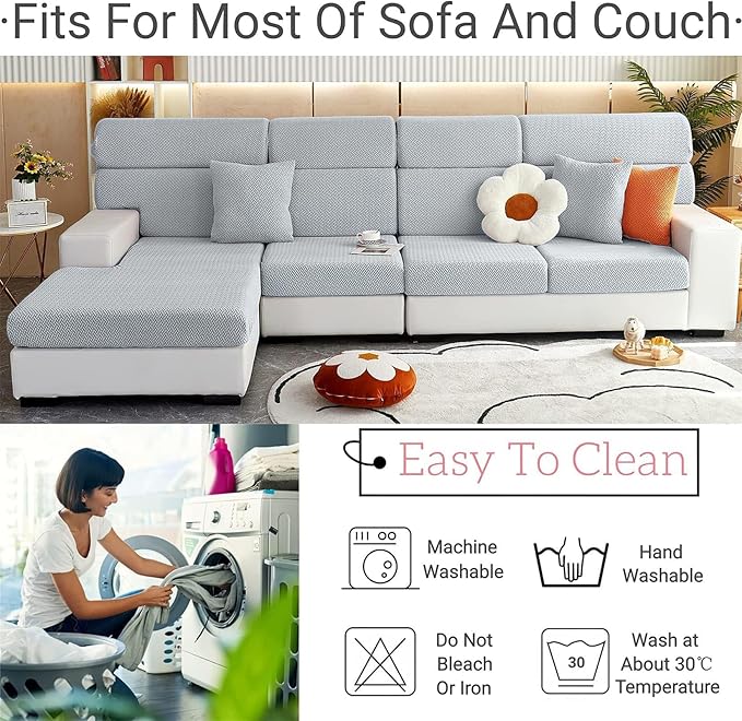 Soothing Home Sofa Covers, Sofa Hero Covers, Wear-Resistant Universal Couch Covers Washable Stretch Sectional Couch Cushion Covers (Light Grey,Large Double Seat Cover)