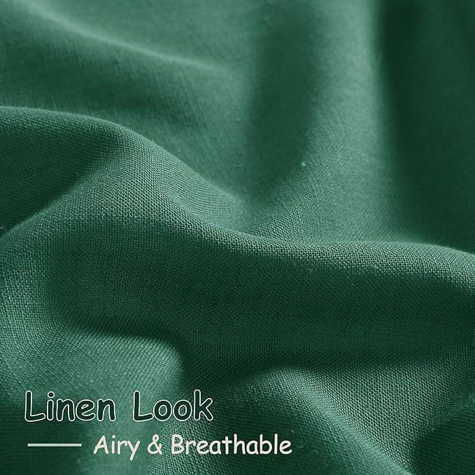 Dark Green Linen Curtains 102 Inches Long Rod Pocket Back Tab Drapes 2 Panels Set for Living Room Sheer Light Filtering Sheer Emerald Green Curtain 102 Length for Patio Sliding Glass Door 52x102
