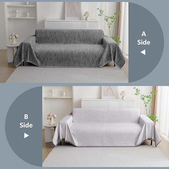 MYSKY HOME Couch Covers for Sofa, Dog Couch Cover Protector, Dark Grey Lines Sofa Covers for Sectional L Shape, Pets Couch Throw Cover Washable Durable Large Couch Cover for Dogs, Cats, 91"X118"