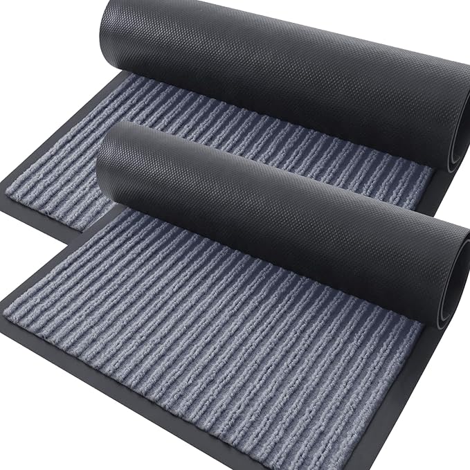 OLANLY Front Door Mat Indoor Outdoor Entrance, 2-Pack 71 x 47 Inch, Waterproof Heavy Duty Doormat, Fade Resistant, Low Profile, Easy Clean Patio Porch Welcome Floor Mats for Entry, Ash Grey