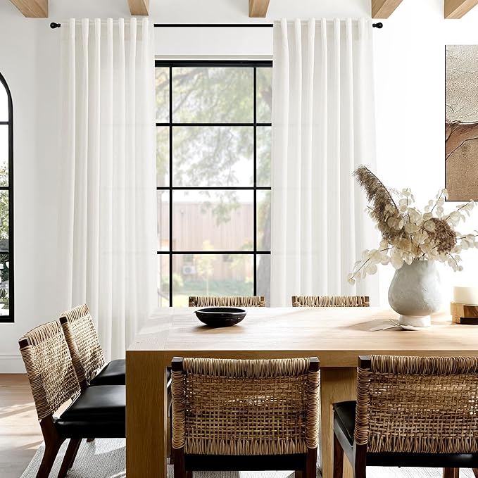 Nanspring Neutral Linen Curtains 108 Inches Long for Living Room Linen Sheer Curtain Back Tab Coastal Modern Farmhouse Floor to Ceiling Drapes for Bedroom Office High Window 52x108, 2 Panels