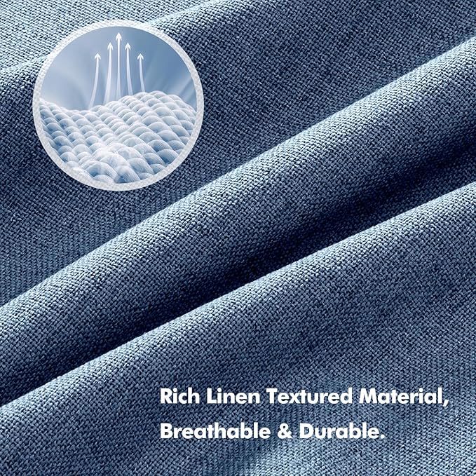 MIULEE 100% Blackout Linen Curtains for Bedroom, Blue Solid Luxury Decor Thermal Insulation Room Darkening Drapes for Living Room Nursery Back Tab Rod Pocket 42 x 96 Inches, 2 Panels