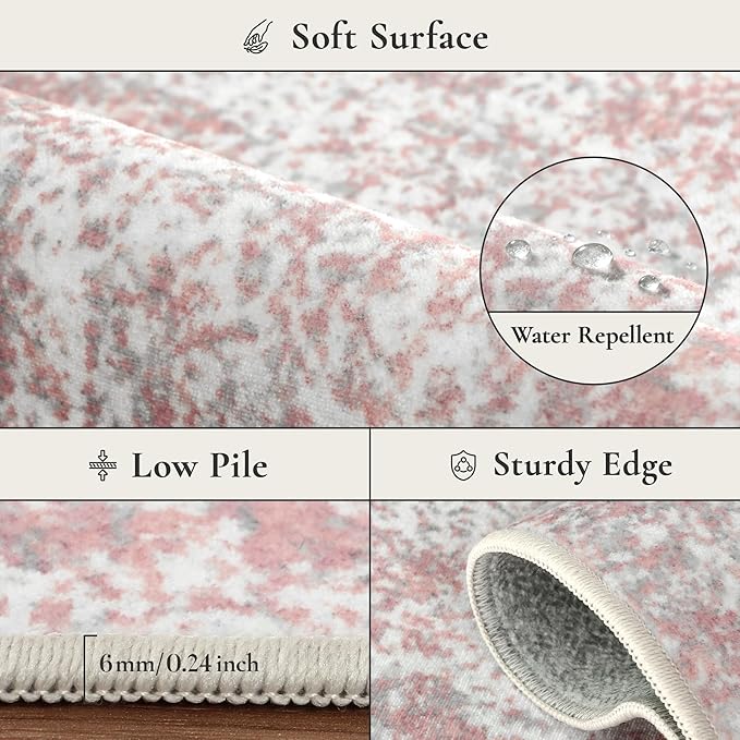BEIMO Area Rugs 8x10 for Living Room Bedroom, Modern Abstract Machine Washable Rug, Large Soft Low Pile Floor Carpet with Non Slip Backing for Dining Room, Pink/Grey