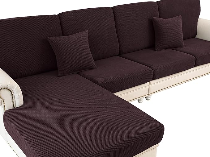 Couch Cushion Cover Seat Cushion Cover Stretch Armchair Cover Separate Sectional Sofa Slipcovers Furniture Protector(1 Piece for Seat or Sofa Backrest, Brown)