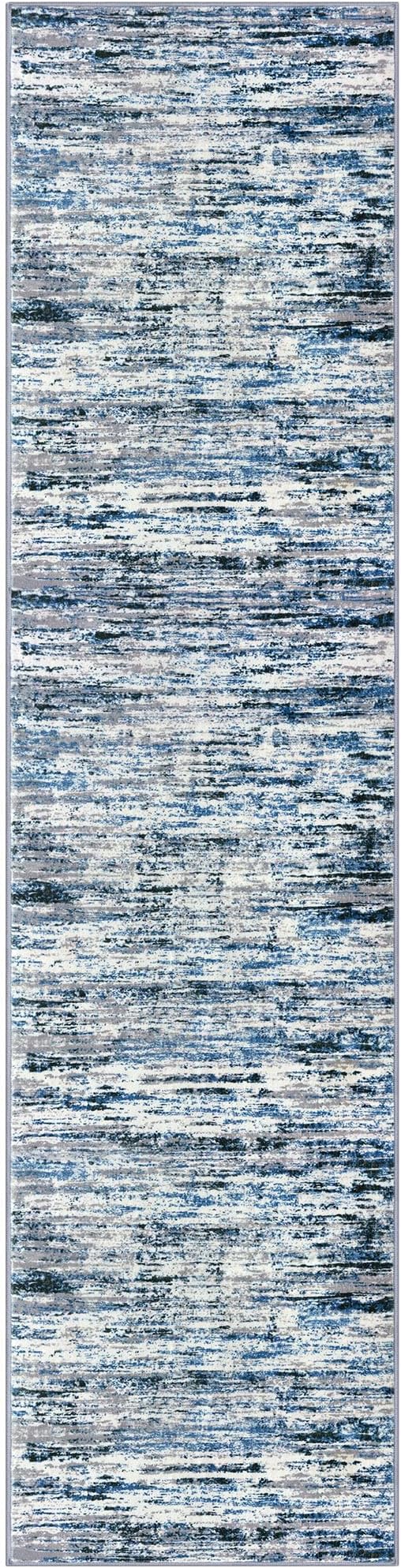 Lansny Modern Abstract Runner Rug 2.6x10, Grey Blue White Washable Long Kitchen Runner Non-Slip Soft Hallway Rug Runner Thin Print Faux Wool Carpet for Entryway Bedroom Laundry Room Indoor Home Decor