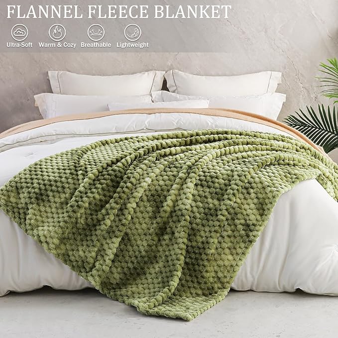 Exclusivo Mezcla Fleece King Blanket for Bed, Extra Large Fuzzy Tie-dye Olive Green Bed Blankets, Soft Cozy Plush Sofa Throws for All Seasons, 90x104 Inches