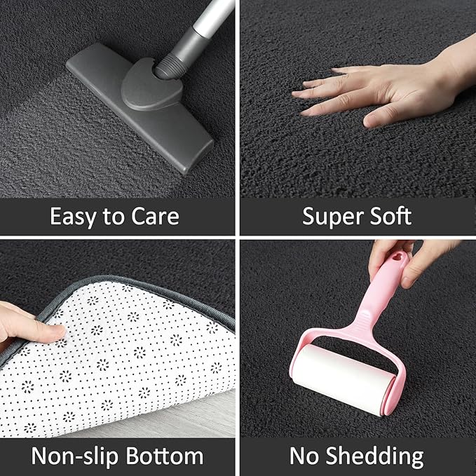 AROGAN 2x8 Feet Shag Runner Rug for Hallways, Washable Rugs with Memory Foam for Bedroom, Entryway Indoor Fluffy Throw Rug for Bedside Living Room Kids Girls Nursery Dorm Room Decor, Dark Grey