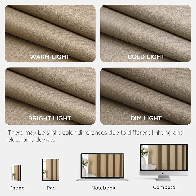 Joydeco Blackout Patio Sliding Door Curtains 90 Inches Long, Grommet Privacy Room Divider Curtains, Extra Wide Thermal Blackout Drapes for Bedroom Living Room (Light Beige, 80Wx90L, 1 Panel)