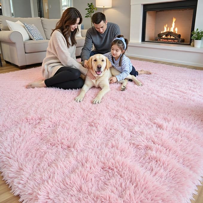 Rugs for Living Room 6x9, Alfombras para Salas Fluffy Shag Large Fuzzy Plush Soft Area Rug, Shaggy Carpets for Bedroom, Kids Boys Girls Home Decor Aesthetic(6 x 9, Pink)