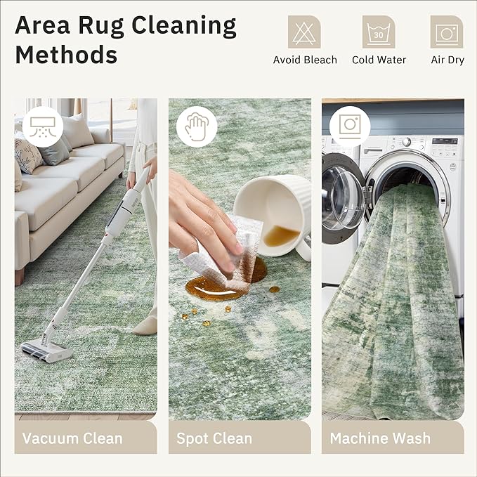 Runner Rug 2x5 Washable Non-Slip Kitchen Runner Rugs for Bathroom Laundry Room Green/Ivory Vintage Floor Carpet Runners for Hallway Entryway