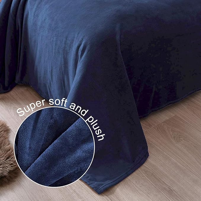 Exclusivo Mezcla Fleece Blankets Queen Size for Bed, Super Soft and Warm, All Season, Cozy, Plush, Lightweight, 90x90 Inches, Navy Blue