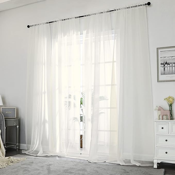 Chyhomenyc Ivory Sheer Curtains 108 Inch Long 2 Panels Set, Light Filtering Long Window Treatment Drapes for Living Room Bedroom Canopy, Each 42Wx108L inches, 9 Feet L, Set of 2, Ivory