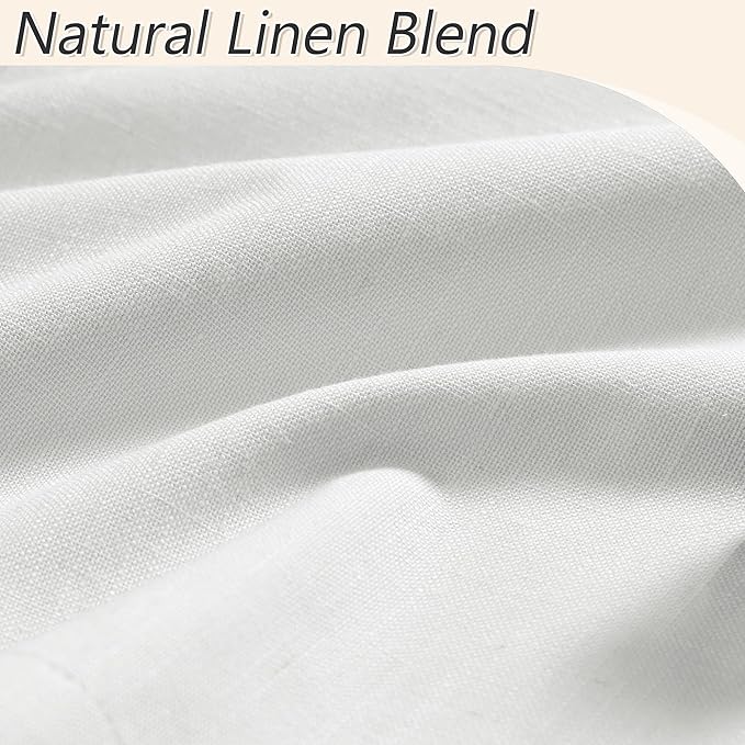 White 100% Blackout Linen Curtains 94 Inch Length 2 Panels Set for Living Room Bedroom Back Tab Thermal Insulated Black Out Drapes Room Darkening Farmhouse Style for Bedroom Window Curtains 52x94