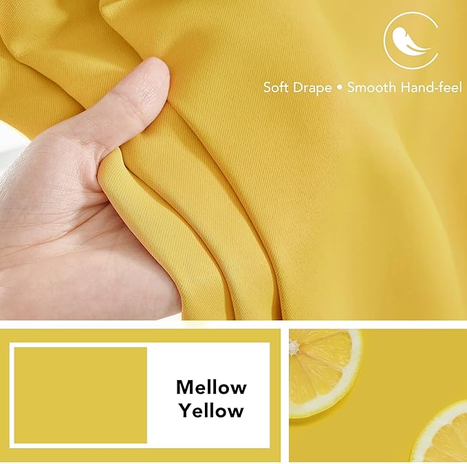 Deconovo Back Tab and Rod Pocket Drapes and Curtains Short Blackout Curtains for Kitchen Windows 42Wx54L Inch Mellow Yellow 2 Panels