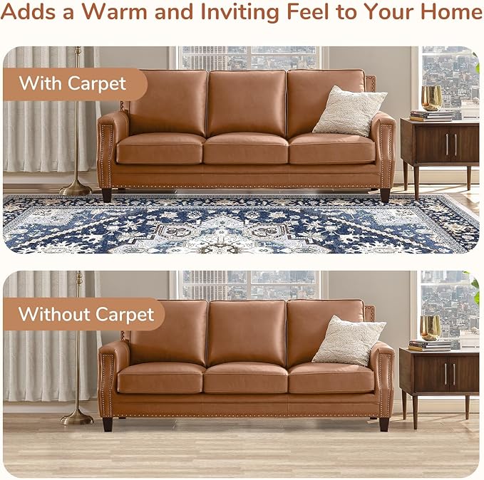 OPPODREAM Soft Area Rugs 9x12 Living Room, Washable Rugs 9x12 with Non Slip Backing, Faux Cashmere Low-Pile 9 x 12 Carpet, Navy Blue & Gold
